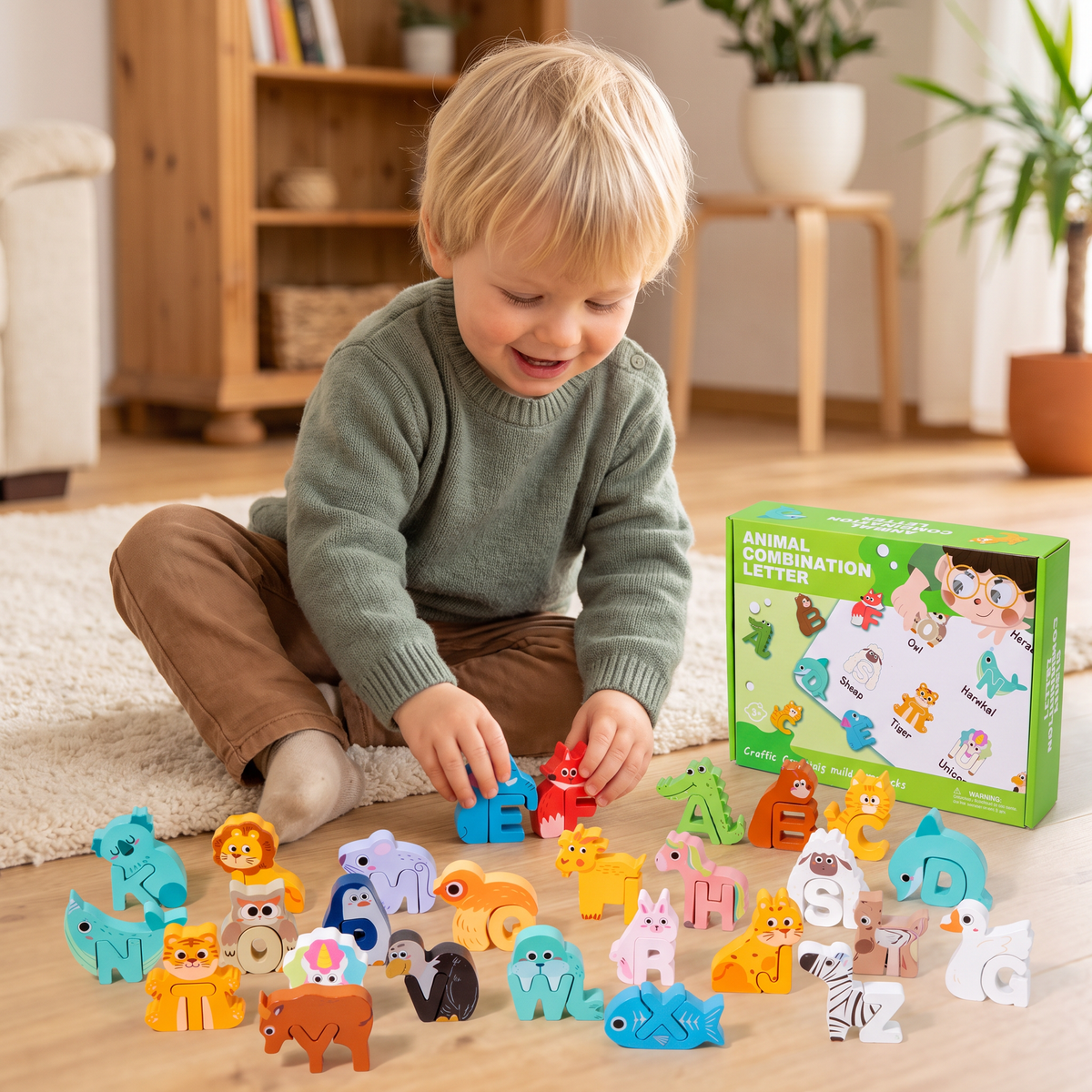 52-teiliges Montessori-3D-Alphabet-Bausteinset