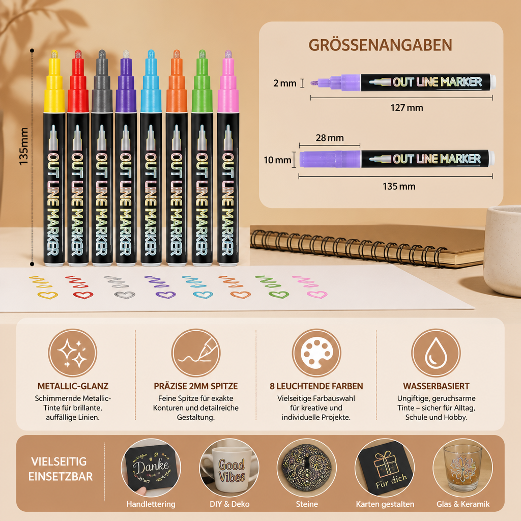 Schimmernde Konturen- & Metallic-Glitzermarker im Set