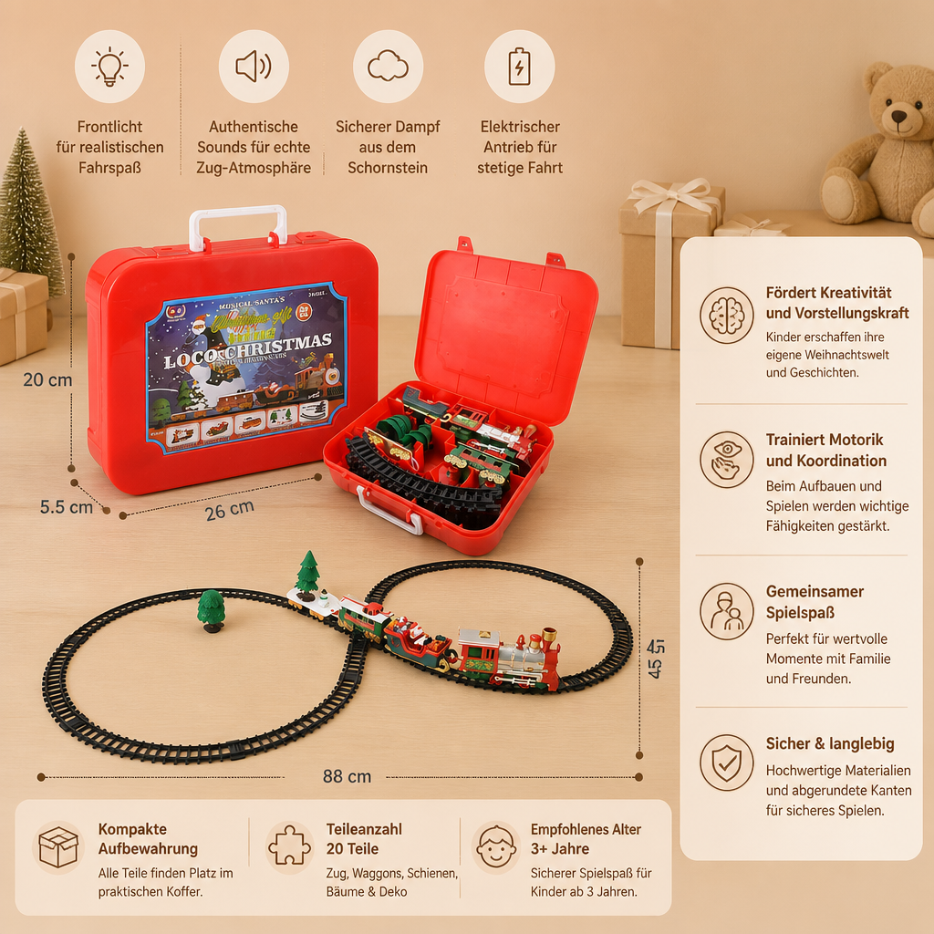 Elektrische Kinder-Eisenbahn mit Licht-, Sound- & Dampfeffekten