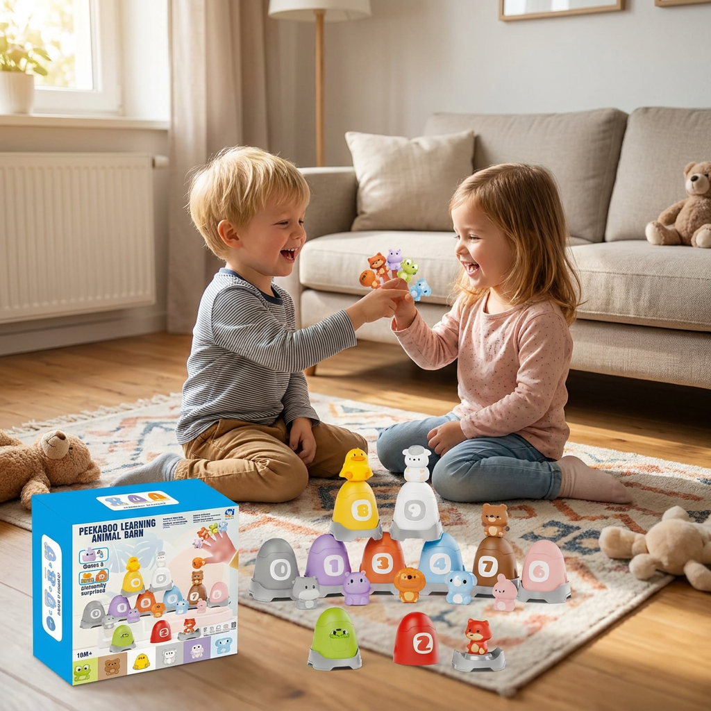 Montessori-Fingerpuppen-Set aus weichem Gummi mit Bauernhoftieren zum Farben-Sortieren & Zahlenlernen