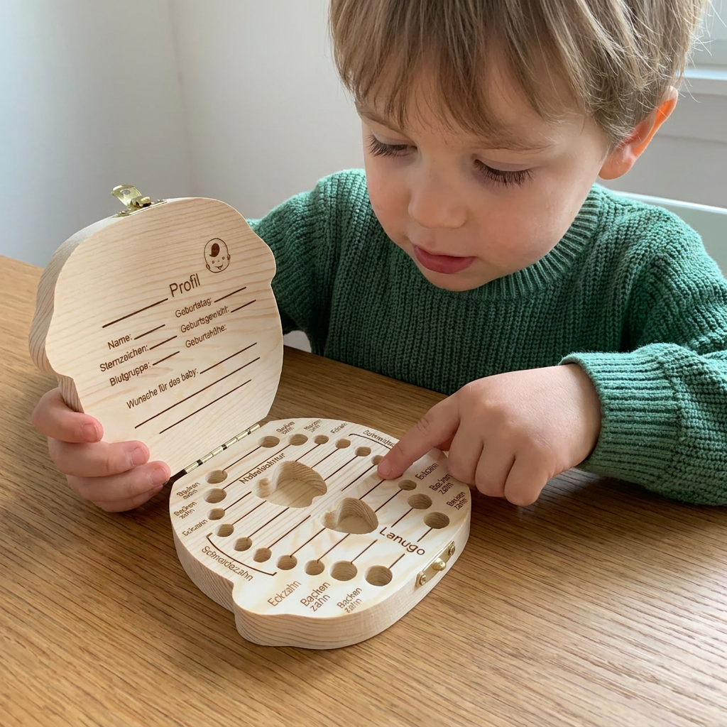 Holz Zahnbox für Kinder – Milchzahn Aufbewahrung & Erinnerungsbox