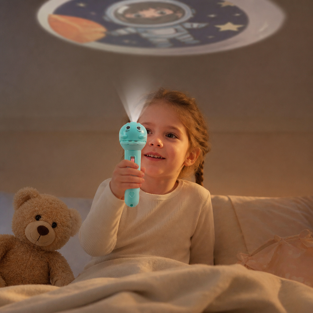 Chindertaschälampe mit Gute-Nacht-Gschichte-Projektion