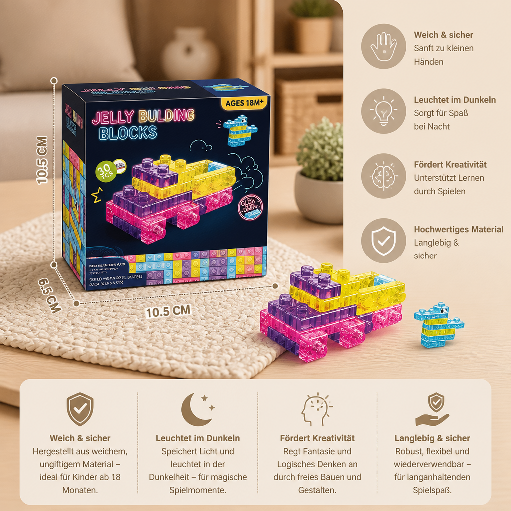 Im Dunkeln leuchtende Squishy-Gelee-Bausteine für Kinder – Sicher & weich