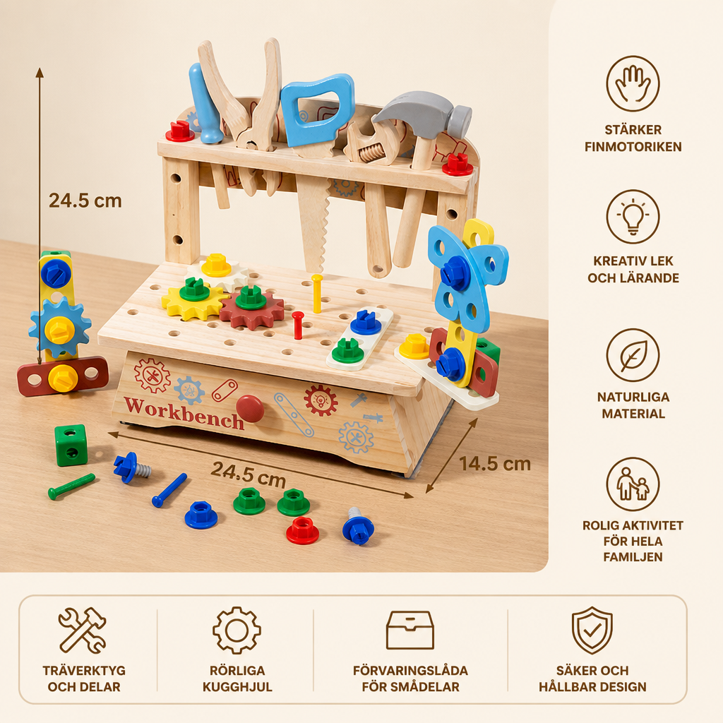 Kinder-Werkbank & Werkzeugset aus Holz – DIY-Bauspielzeug zur Förderung der Feinmotorik