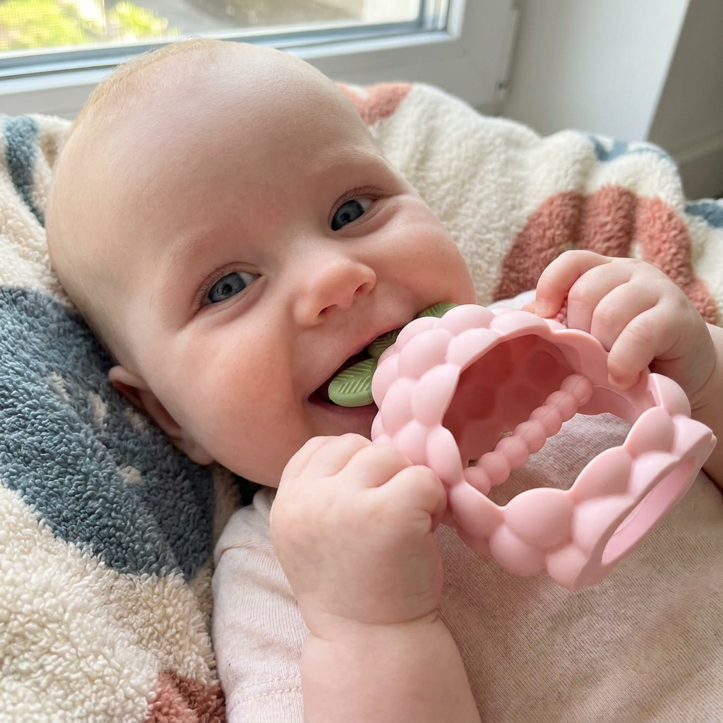 Griffiger Silikon-Beißring für Babys mit verschiedenen Texturen (ab 3 Monaten)
