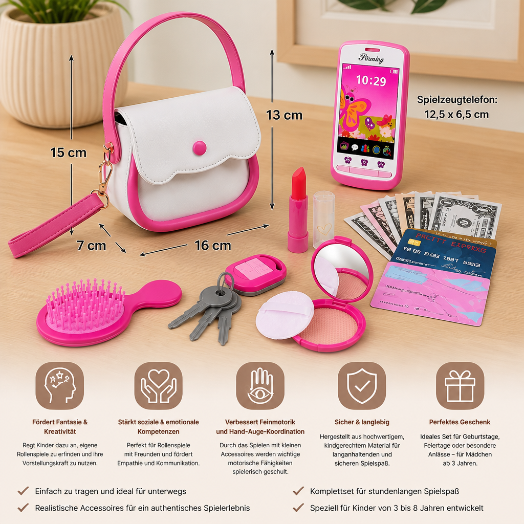 Kinder-Handtaschen-Spielset mit Handy, Make-up & Zubehör