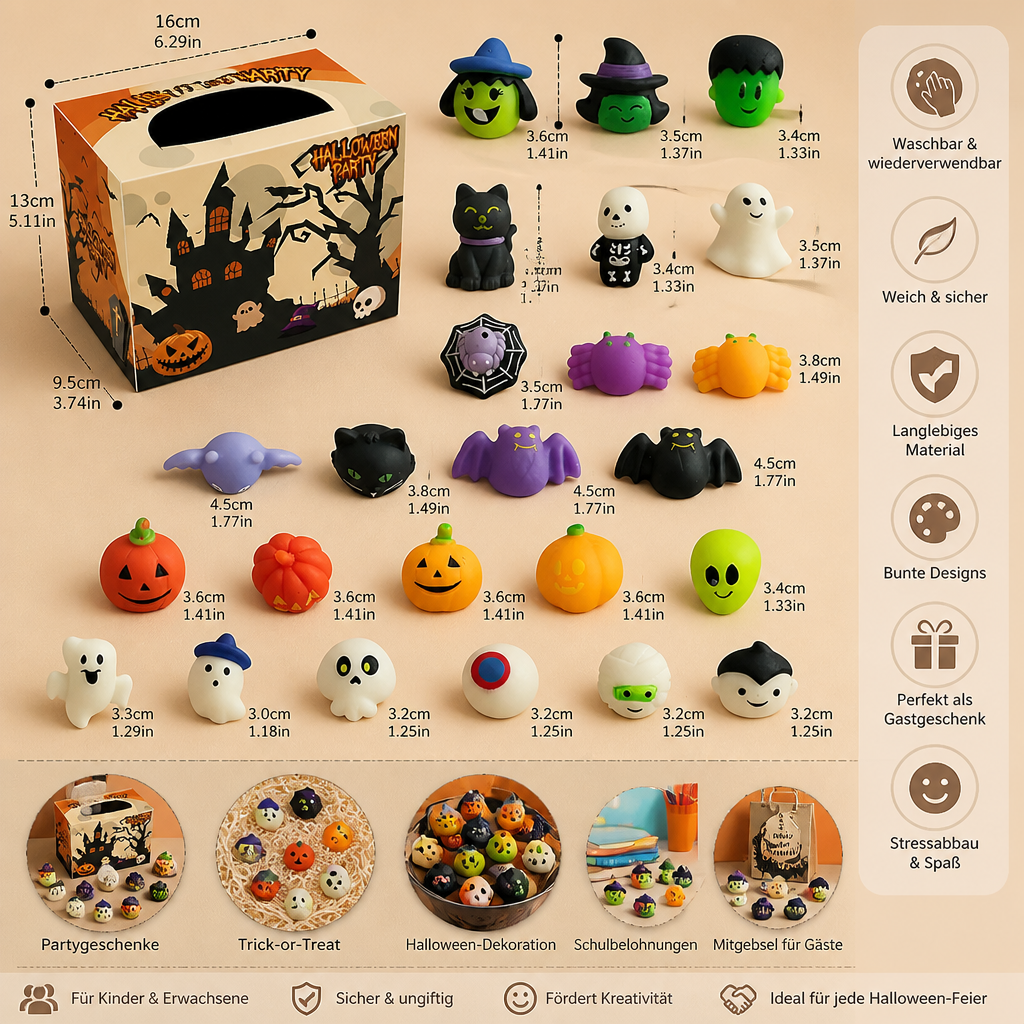 Waschbares & wiederverwendbares Halloween-Squishy-Spielzeugset für Partys & Trick-or-Treat