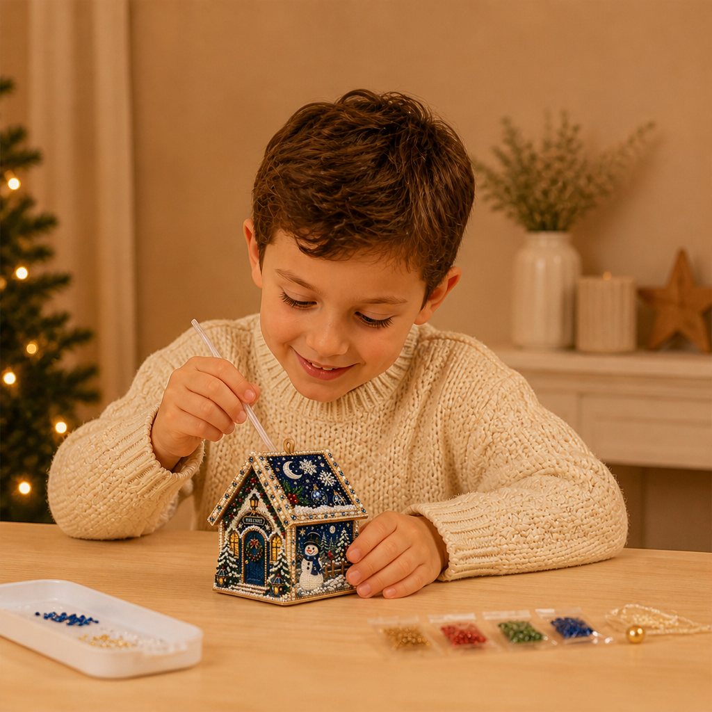 DIY-3D-Lebkuchenhaus-Puzzle aus Holz & Diamond-Art-Set