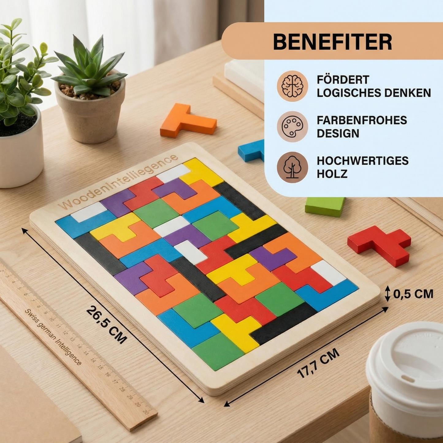 Pädagogisches Holz Tangram Puzzle – Farbenfrohes Montessori Lernspiel für Kinder