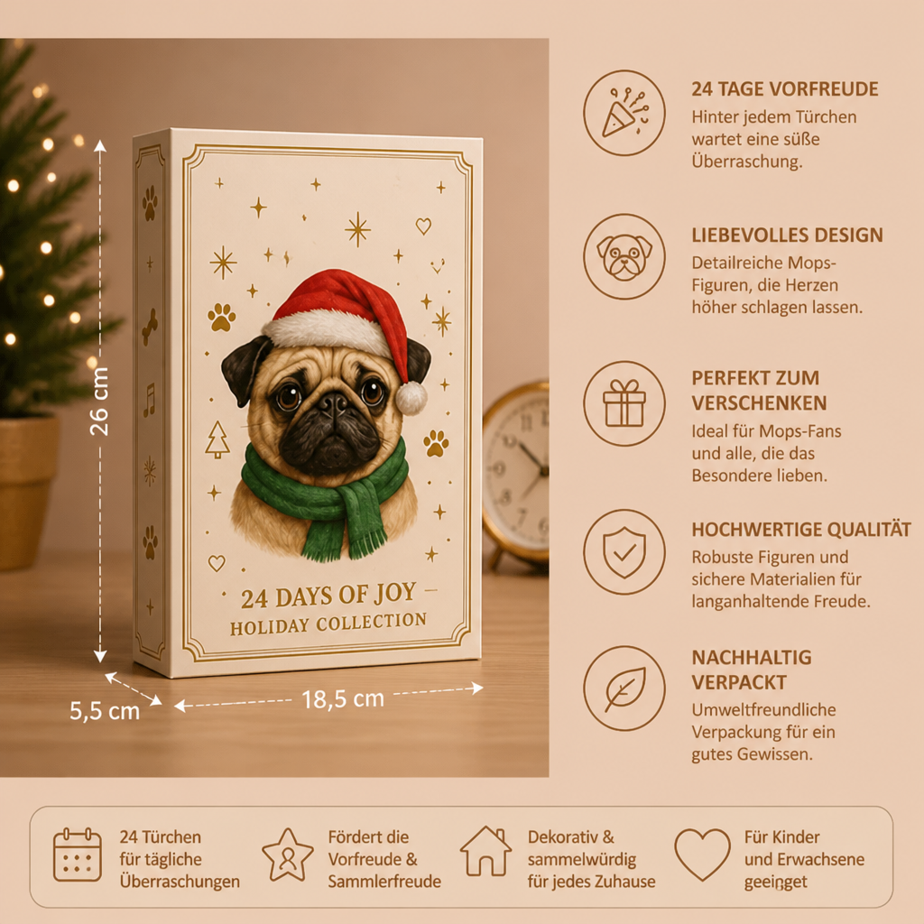 24-Tage Mops-Adventskalender mit Überraschungsfiguren