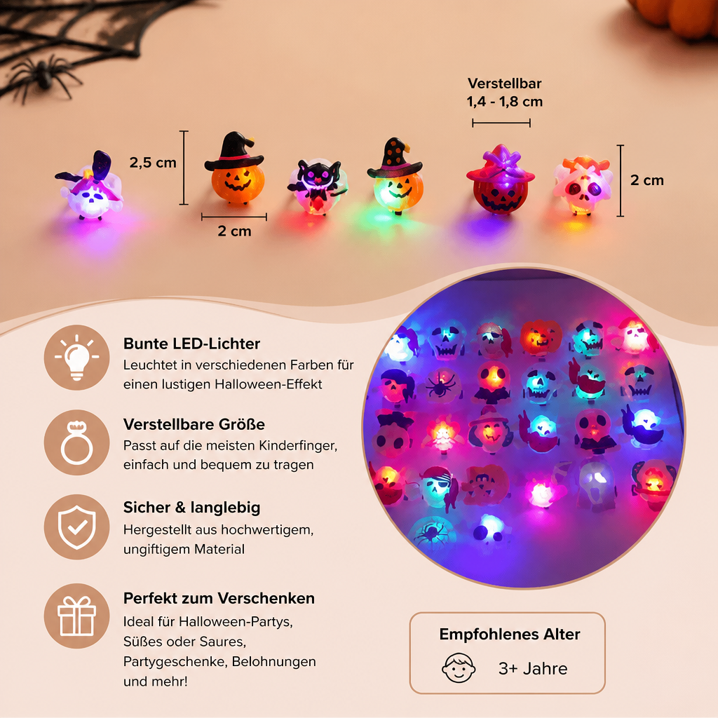 50er-Pack blinkende LED-Halloween-Ringe für Kinderpartys & Süßigkeitentüten