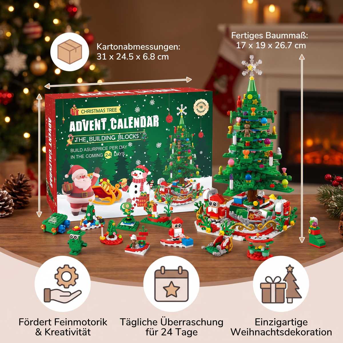Weihnachtsbaum-Baustein-Adventskalender für Kinder