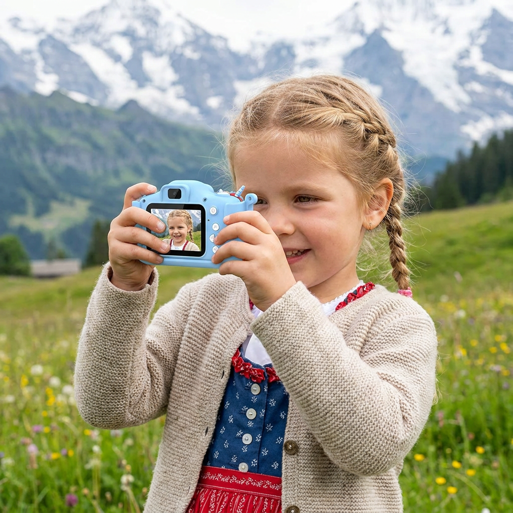 Wiederaufladbare Digitalkamera für Kinder mit Selfie-Modus, HD-Video & Silikonhülle