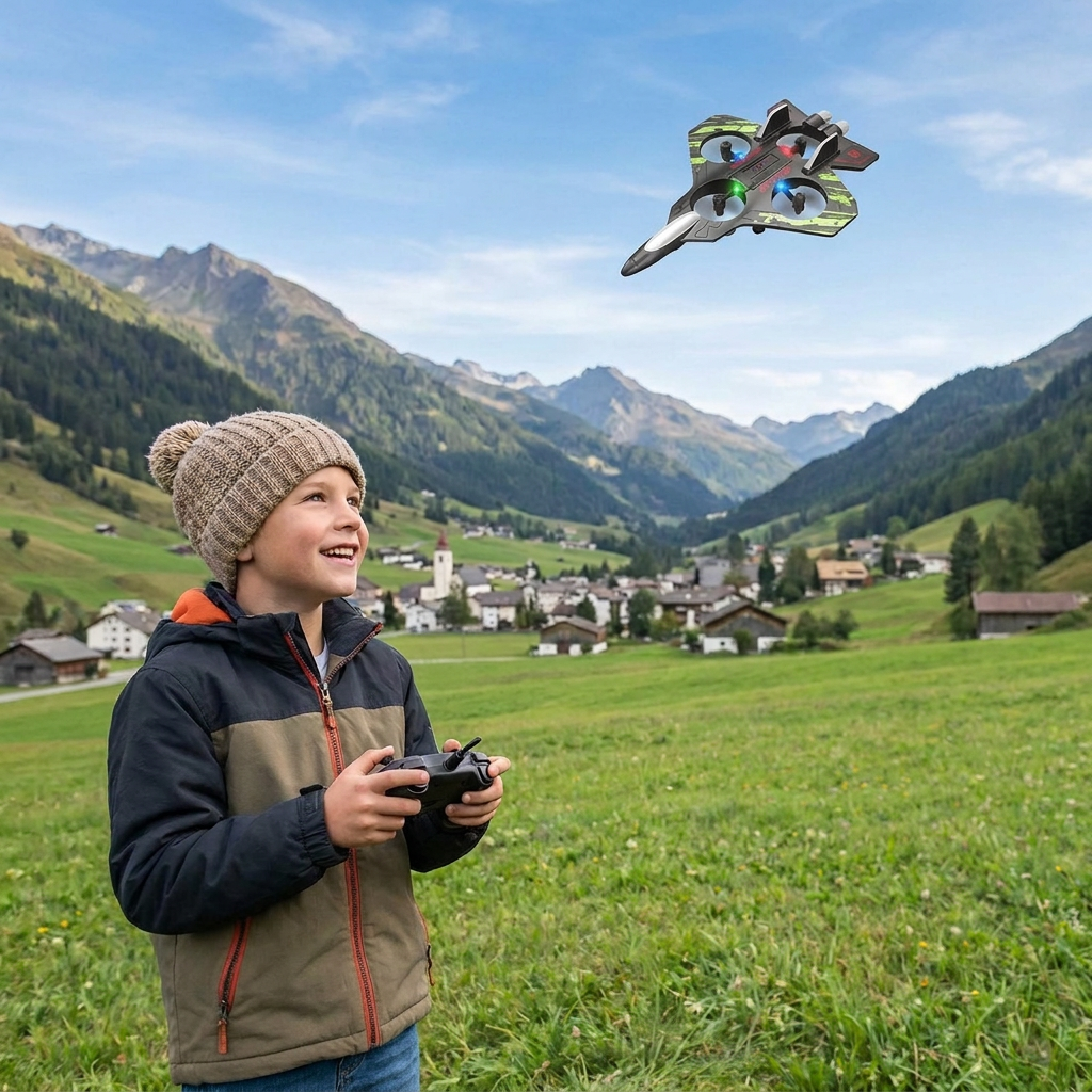 Robuste RC-Kampfjet-Drohne aus Schaumstoff für drinnen & draußen – 360°-Flips & LED-Lichter