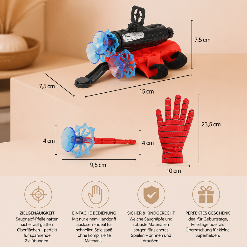 Superhelden-Netzwerfer-Handschuhset – Handgelenk-Werfer mit Saugnapf-Pfeilen