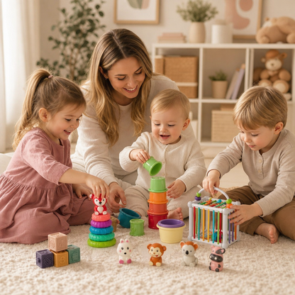 5-in-1 Montessori-Sensorik-Spielset für Babys aus weichem Gummi mit Stapel- & Sortierspielzeug – 26 Teile
