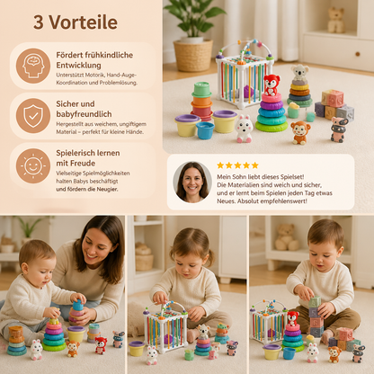 5-in-1 Montessori-Sensorik-Spielset für Babys aus weichem Gummi mit Stapel- & Sortierspielzeug – 26 Teile