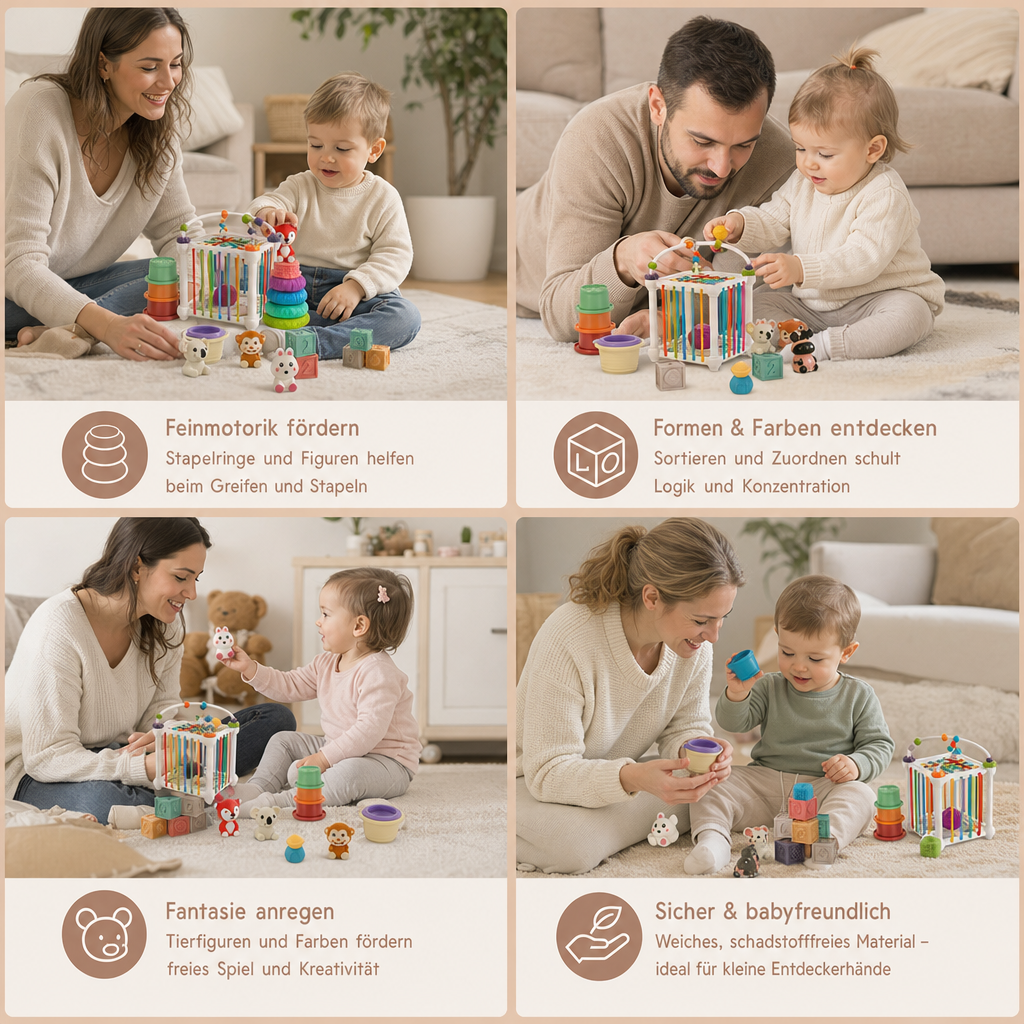 5-in-1 Montessori-Sensorik-Spielset für Babys aus weichem Gummi mit Stapel- & Sortierspielzeug – 26 Teile