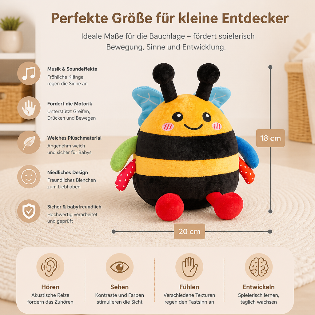 Interaktives musikalisches Plüsch-Bienchen für die Bauchlage