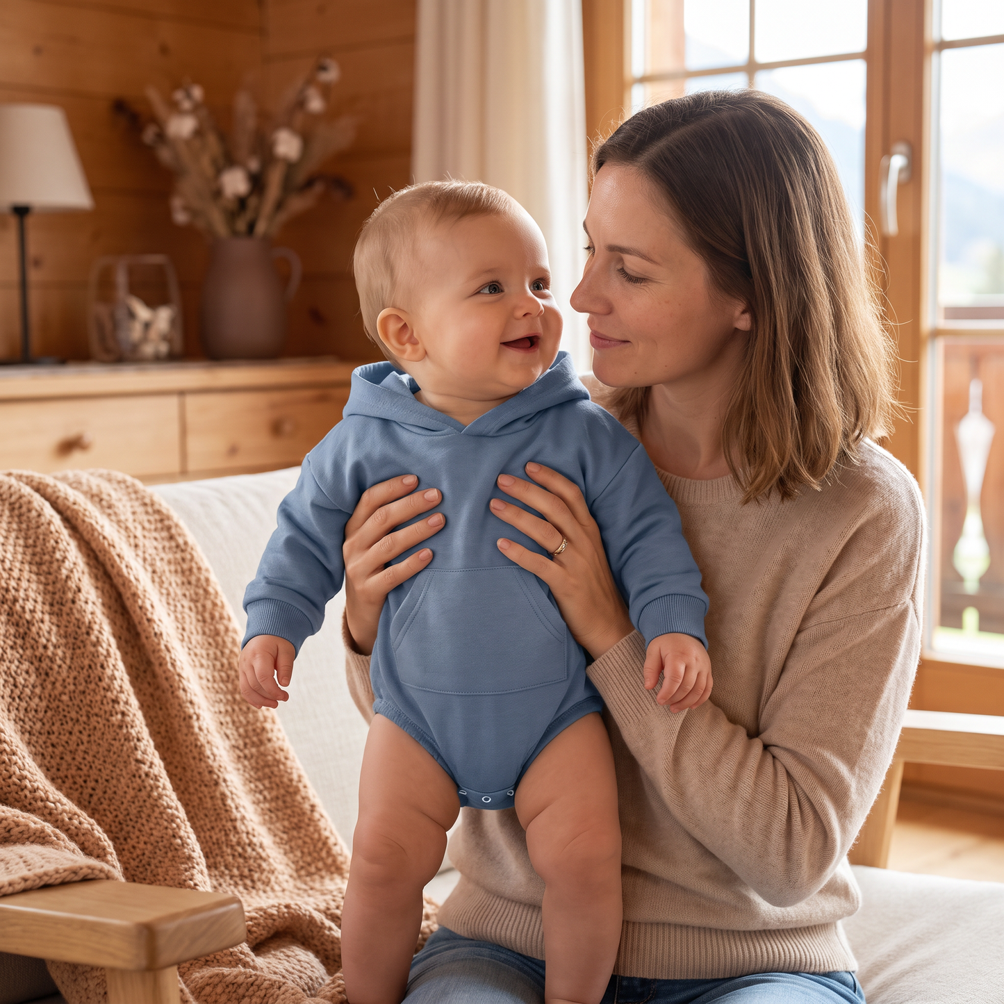 Baby-Strampler mit Kapuze – Weicher Langarm-Einteiler mit Fronttasche