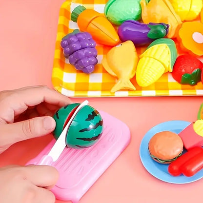 Obstschneide-Küchenspielset ⎜ Lernspielzeug für Kinder mit Korb und realistischen Gemüsesorten für Rollenspiele
