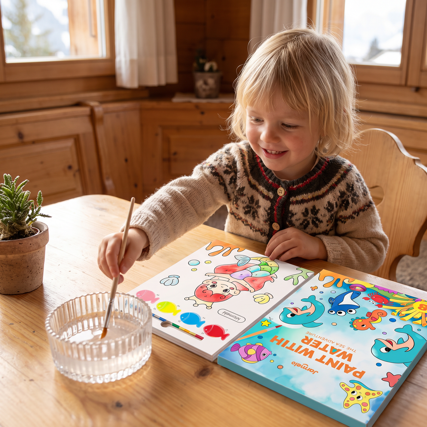 Aquarell-Malbuch mit Pinsel – Sauberer Malspaß nur mit Wasser