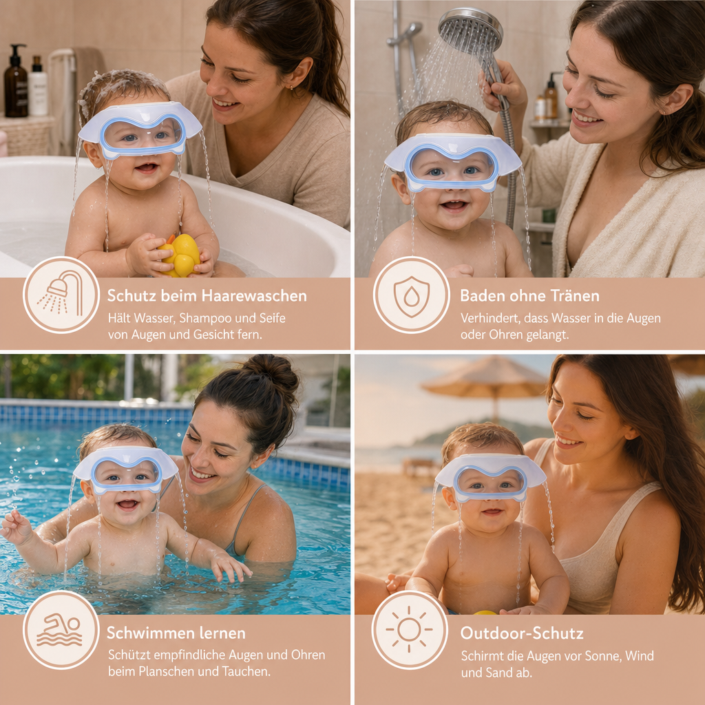 Verstellbarer Baby-Wasser- & Shampoo-Schutzschirm mit 360° Augen- & Ohrenschutz
