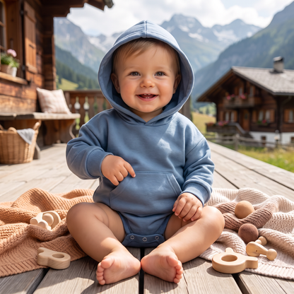 Baby-Strampler mit Kapuze – Weicher Langarm-Einteiler mit Fronttasche