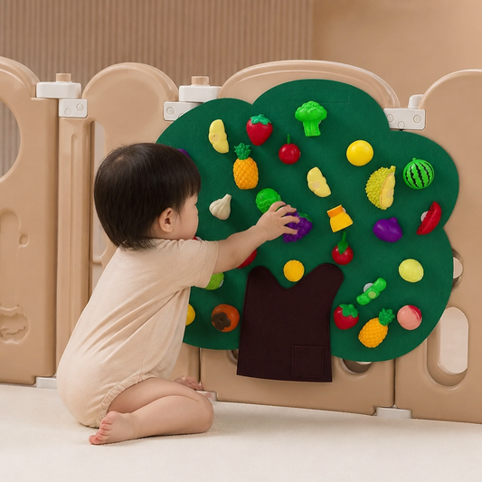Aktivitätsbrett „Obstbaum“ aus Filz – Montessori-Lernspielzeug