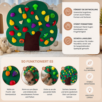 Aktivitätsbrett „Obstbaum“ aus Filz – Montessori-Lernspielzeug