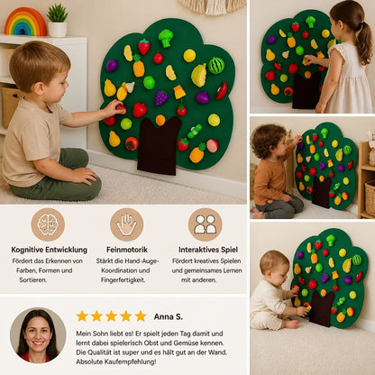 Aktivitätsbrett „Obstbaum“ aus Filz – Montessori-Lernspielzeug