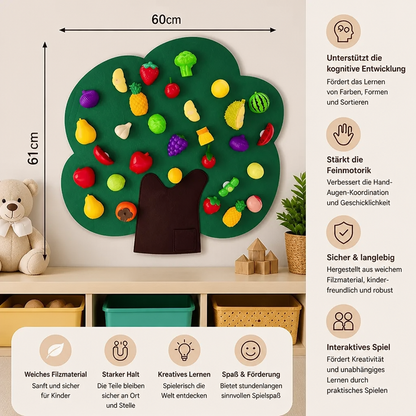 Aktivitätsbrett „Obstbaum“ aus Filz – Montessori-Lernspielzeug