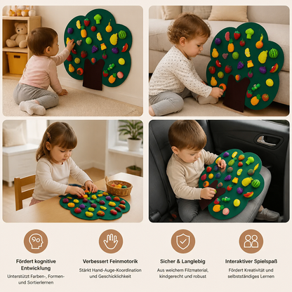 Aktivitätsbrett „Obstbaum“ aus Filz – Montessori-Lernspielzeug