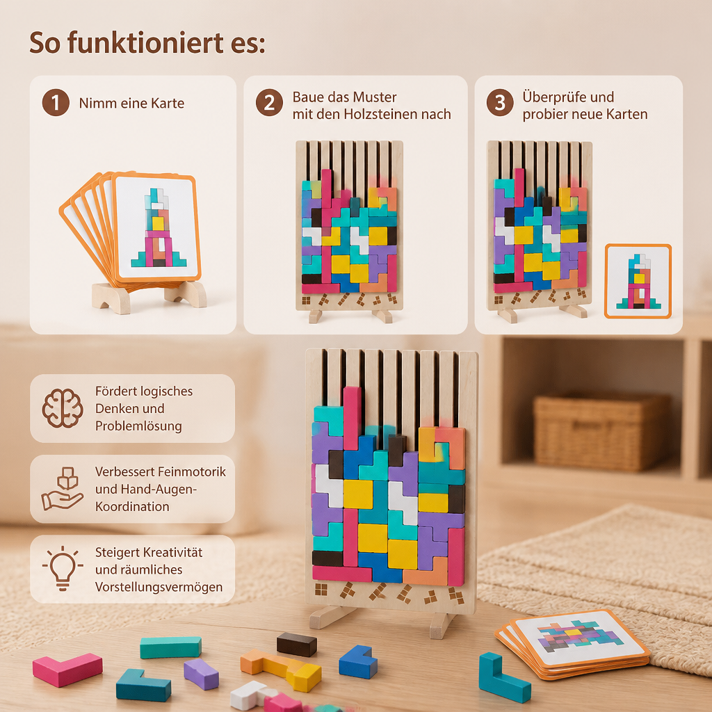 Montessori-Holzbaustein- und Formenspiel