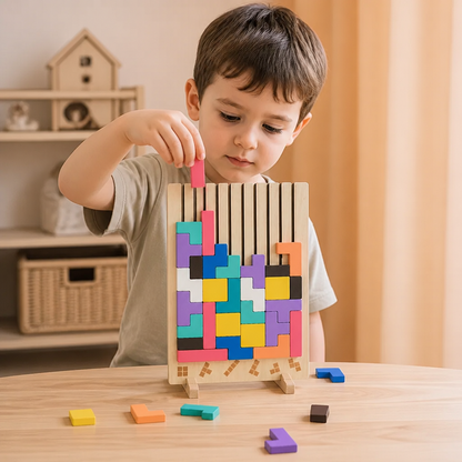 Montessori-Holzbaustein- und Formenspiel