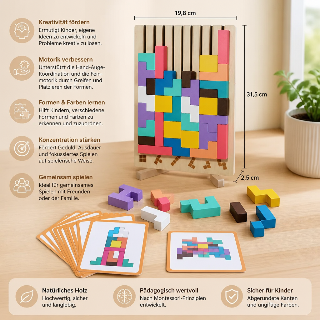 Montessori-Holzbaustein- und Formenspiel