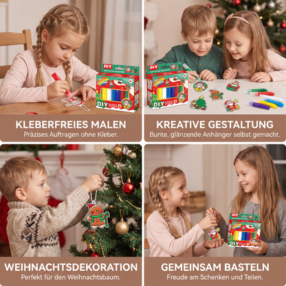 DIY-Weihnachtsanhänger-Bastelset mit kleberfreier Maltechnik für Kinder