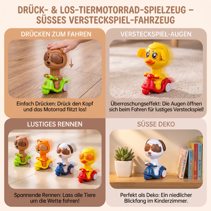 Drück- & Los-Tiermotorrad-Spielzeug – Süßes Versteckspiel-Fahrzeug