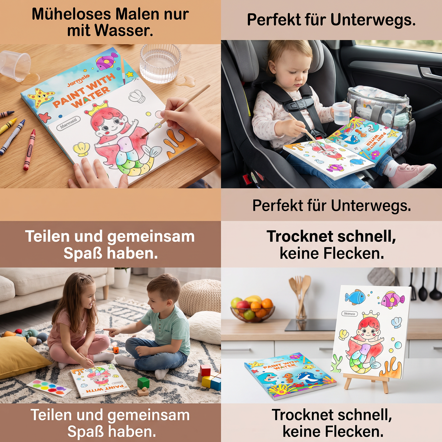 Aquarell-Malbuch mit Pinsel – Sauberer Malspaß nur mit Wasser