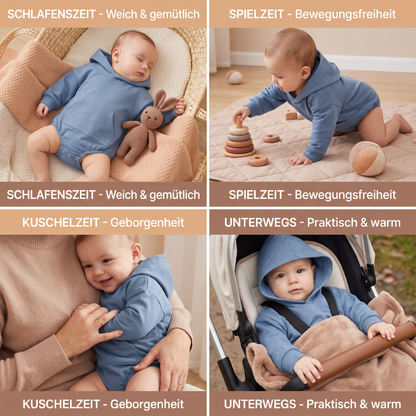 Baby-Strampler mit Kapuze – Weicher Langarm-Einteiler mit Fronttasche