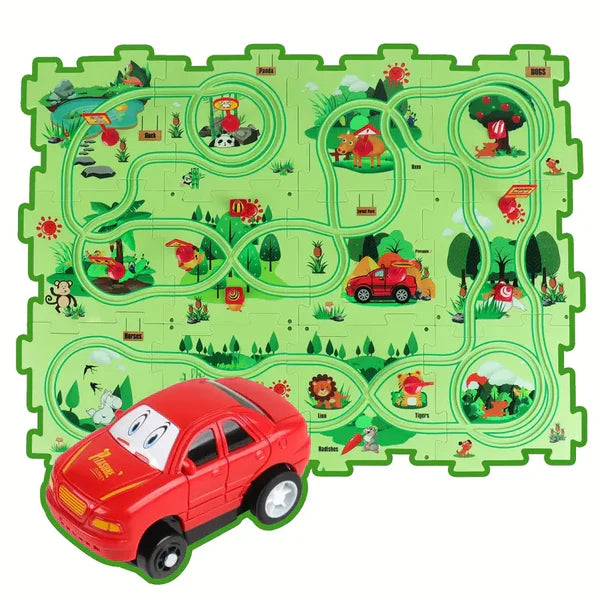 Puzzle Track Spielmatte für Kinder ⎜ Interaktives Bodenspiel mit verbindbaren Straßen für fantasievollen Rennspaß