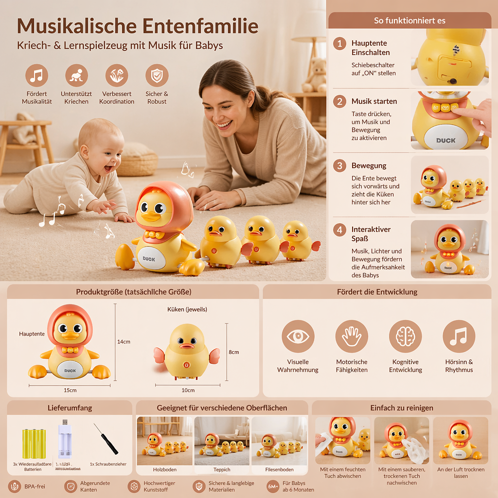 Entefamilie Krabbel- und Lernspielzeug mit Musik für Babys