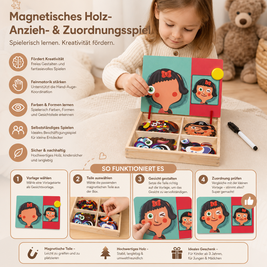 Magnetisches Holz-Anzieh- und Zuordnungsspiel – Kreatives Lernspielzeug