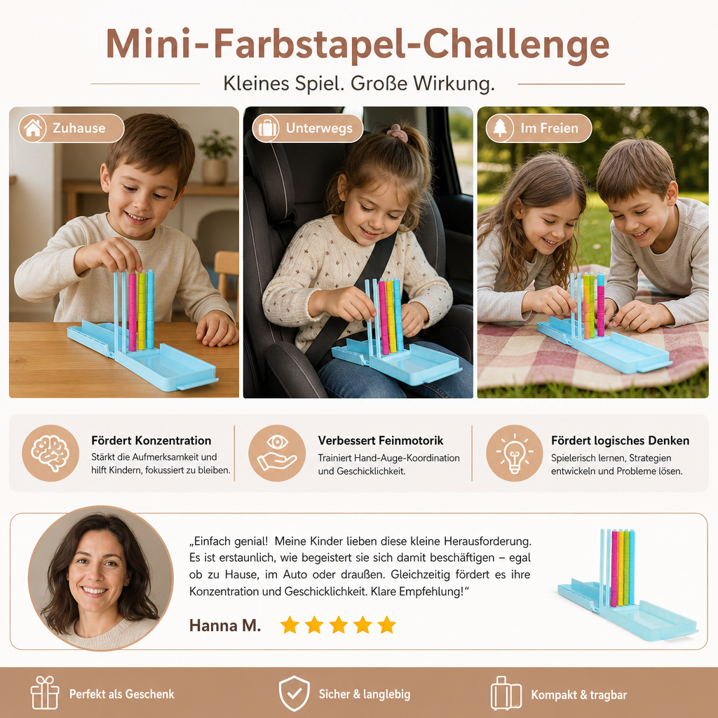 Mini-Farbstapel-Challenge – Tragbares Denk- und Geschicklichkeitsspiel