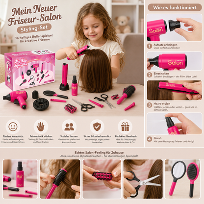 14-teiliges Kinder-Friseursalon-Rollenspielset