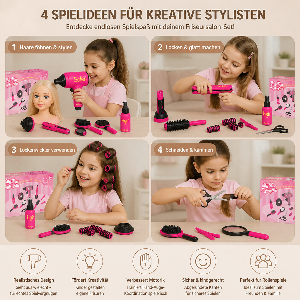14-teiliges Kinder-Friseursalon-Rollenspielset