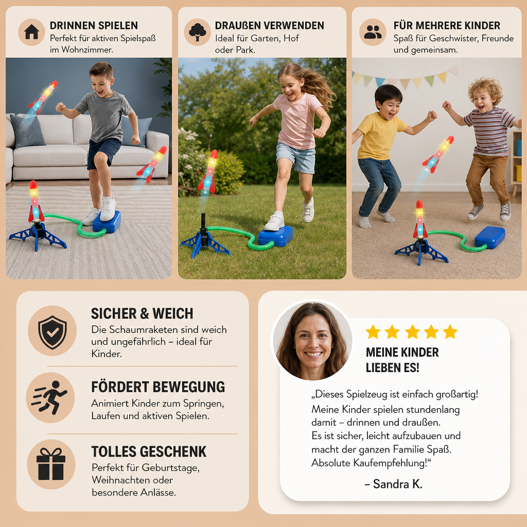 Sicherer & weicher Raketenwerfer für Kinder – Luftbetriebenes Spielzeug für drinnen