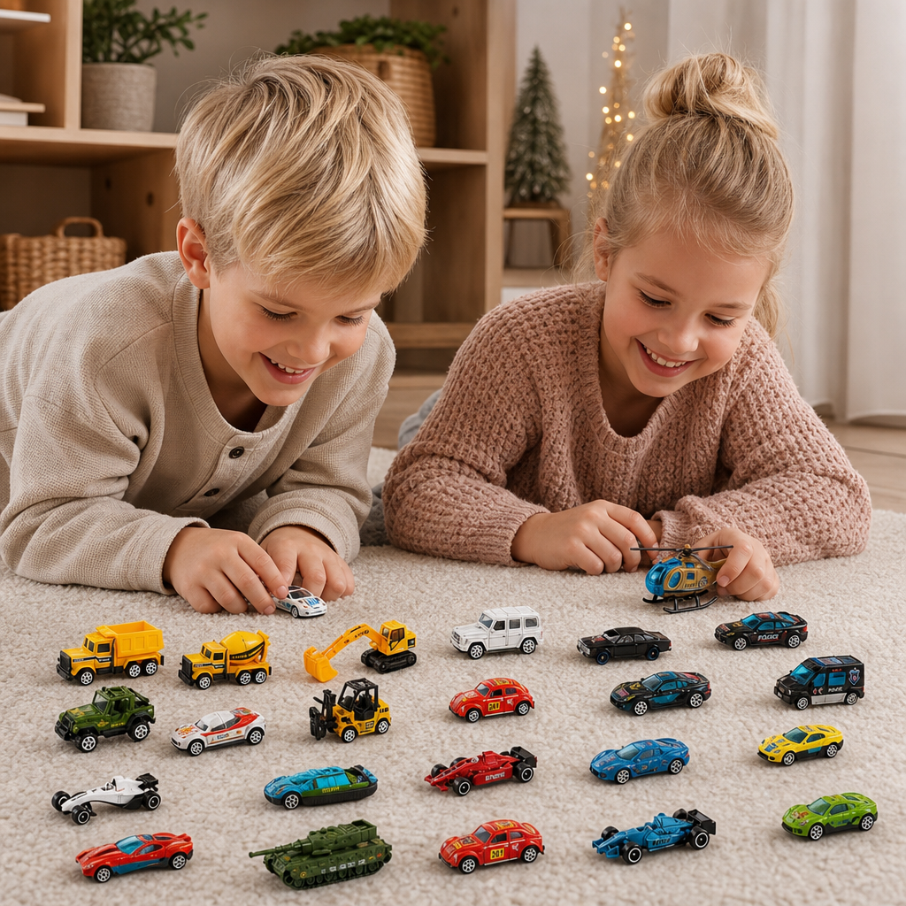 Weihnachts-Adventskalender mit Druckgussautos für Kinder