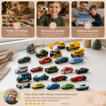 Weihnachts-Adventskalender mit Druckgussautos für Kinder