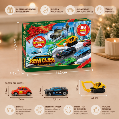 Weihnachts-Adventskalender mit Druckgussautos für Kinder